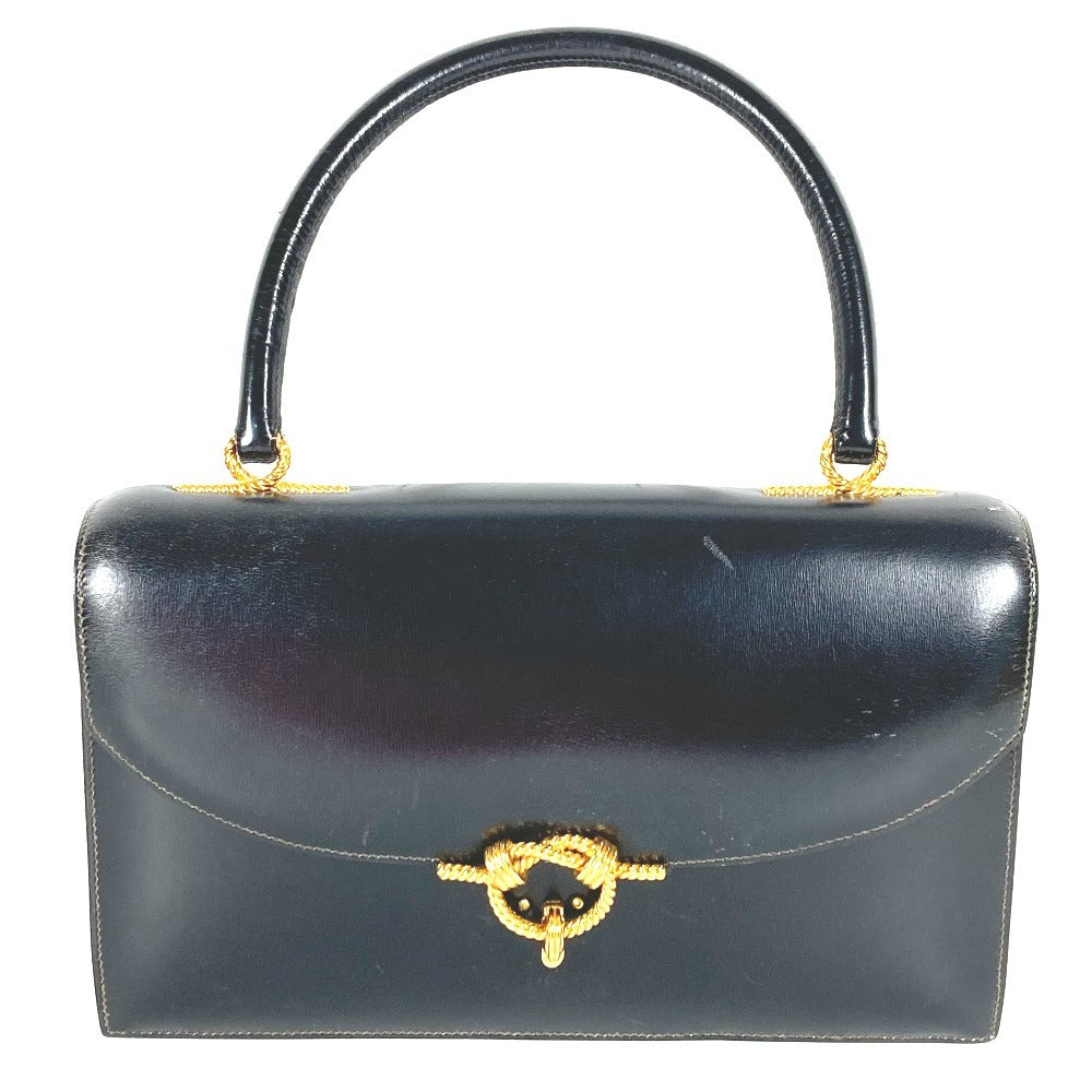 HERMES Vintage Cordriere Flap Handbag in Leather, Unisex, Black