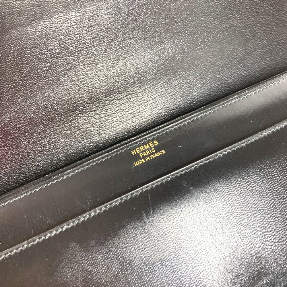HERMES Vintage Cordriere Flap Handbag in Leather, Unisex, Black