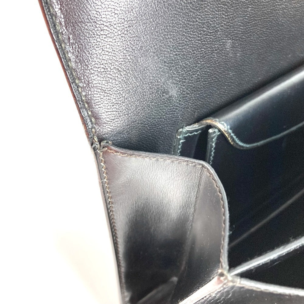 HERMES Vintage Cordriere Flap Handbag in Leather, Unisex, Black