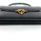 HERMES Vintage Cordriere Flap Handbag in Leather, Unisex, Black