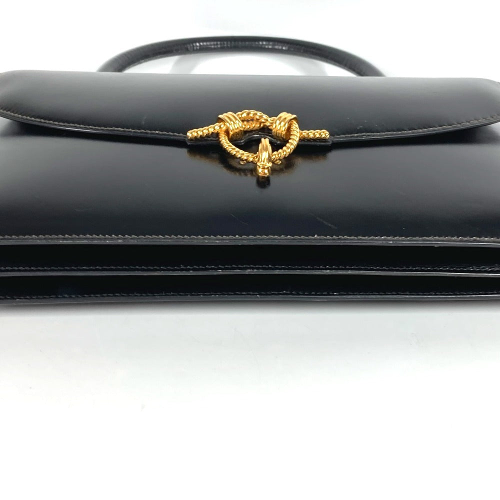 HERMES Vintage Cordriere Flap Handbag in Leather, Unisex, Black