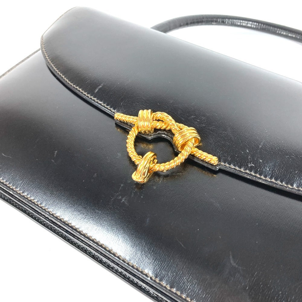 HERMES Vintage Cordriere Flap Handbag in Leather, Unisex, Black