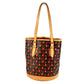 LOUIS VUITTON M95012 Monogram Cherry Bucket PM by Takashi Murakami. This shoulder bag features a Monogram Cherry canvas design and is available in red.