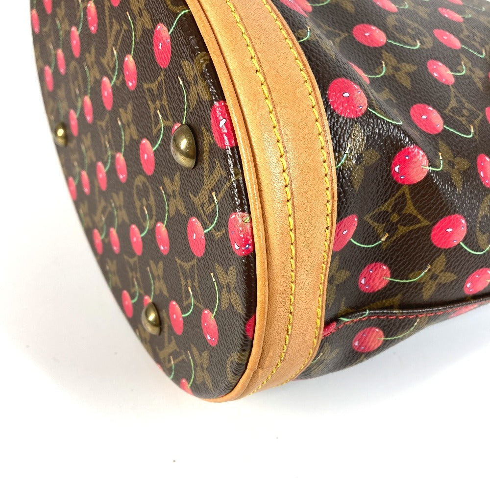 LOUIS VUITTON M95012 Monogram Cherry Bucket PM by Takashi Murakami. This shoulder bag features a Monogram Cherry canvas design and is available in red.