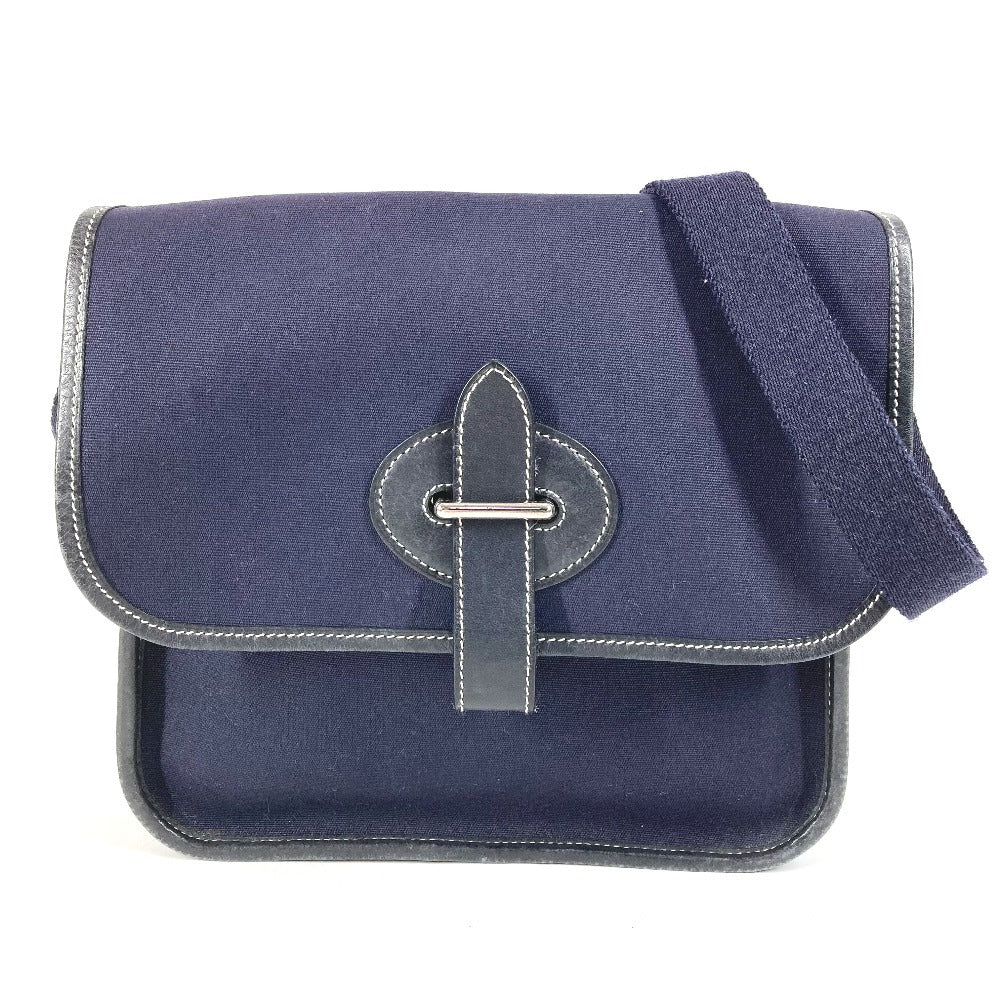 HERMES ブエナベンチュラPM ブエナベンチュラ PM 斜め掛け カバン フラップ ショルダーバッグ レザー/キャンバス ユニセックス ネイビー