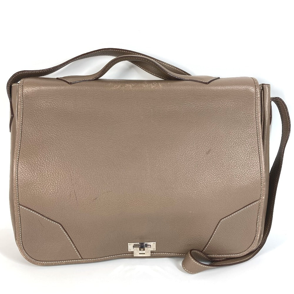 HERMES フラップ ヴィクトリア メッセンジャーバッグ ビジネスバッグ カバン 2WAYバッグ ショルダーバッグ 斜め掛け ハンドバッグ トリヨンクレマンス レディース エトゥープ グレー