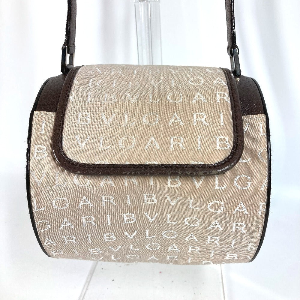 BVLGARI ブルガリブルガリ ロゴ B-ZERO1 ビーゼロワン ドラム カバン ショルダーバッグ 肩掛け フラップ ハンドバッグ レザー/キャンバス レディース ベージュ