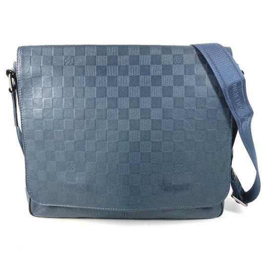 LOUIS VUITTON N41285 ダミエアンフィニ ディストリクトPM カバン 斜め掛け フラップ メッセンジャーバッグ ショルダーバッグ ダミエアンフィニレザー ユニセックス ネイビー