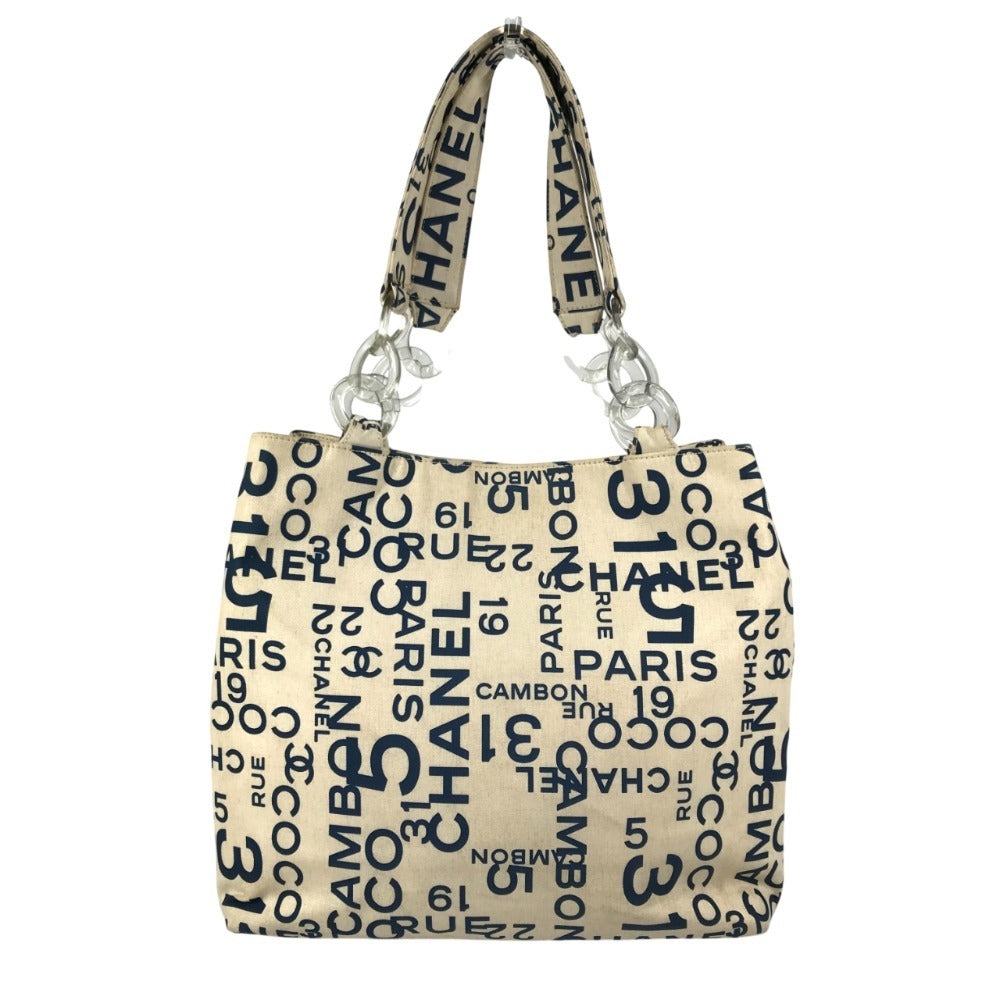 CHANEL Bi-Cea CC Coco Mark Logo Shoulder Bag with Plastic Chain, Tote Bag, Canvas, Women's, White