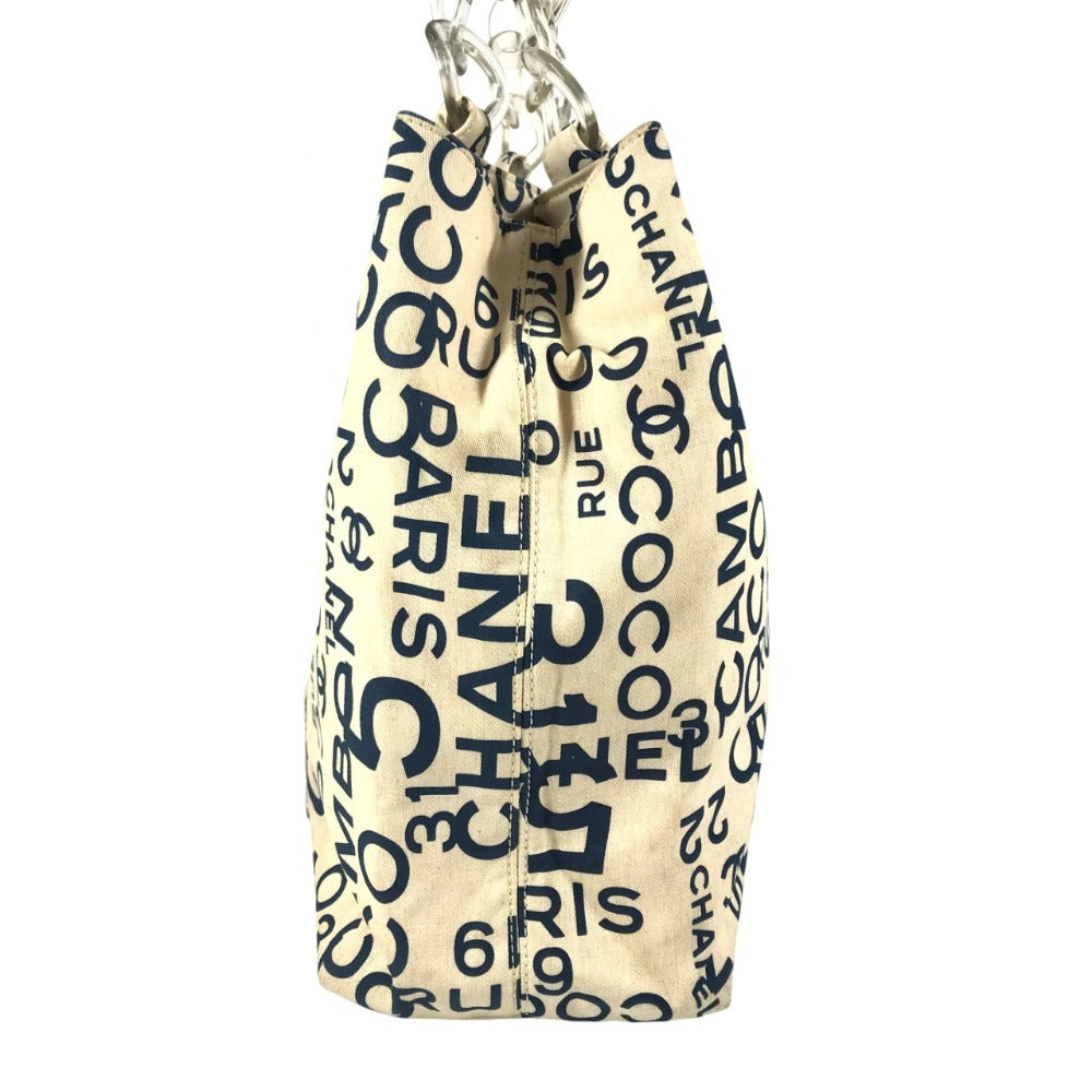 CHANEL Bi-Cea CC Coco Mark Logo Shoulder Bag with Plastic Chain, Tote Bag, Canvas, Women's, White