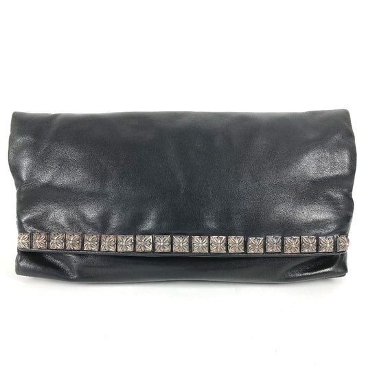 CHROME HEARTS 2つ折り ピラミッドスタッズ ダガージップ カバン ポーチ セカンドバッグ クラッチバッグ レザー ユニセックス ブラック
