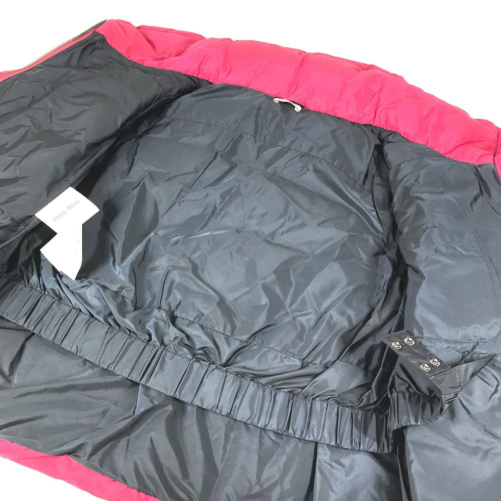 MIUMIU Logo Hooded Short Poncho, Down Jacket, Polyamide, Women's, Pink