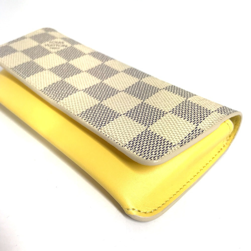 LOUIS VUITTON GI0388 Damier Azur Etui Lunette Woody Pouch Eyeglasses Eyewear Sunglasses Case Damier Azur Canvas Unisex Yellow