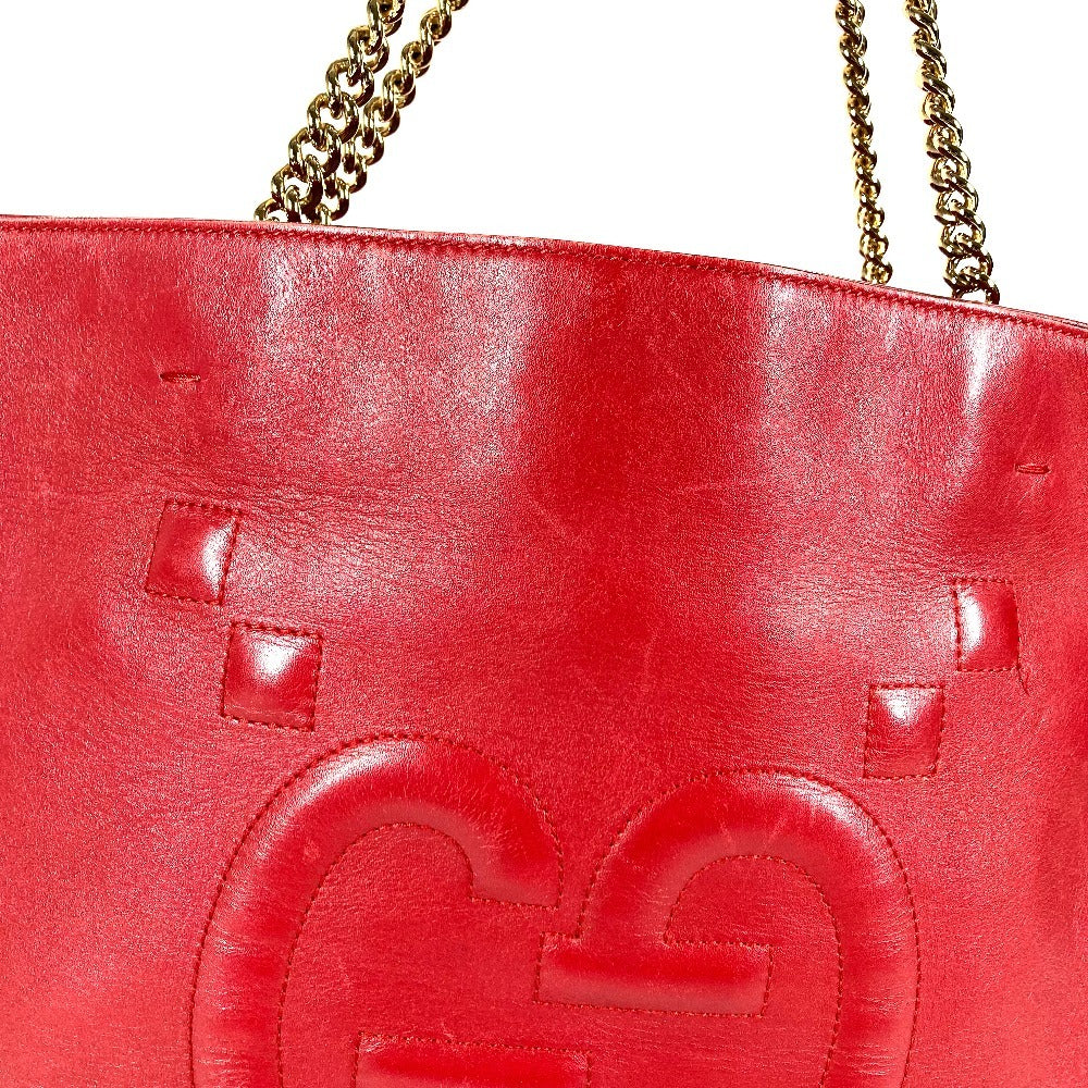 GUCCI 453561 インターロッキングG チェーン トートバッグ カバン 肩掛け Wチェーン ショルダーバッグ レザー ユニセックス レッド
