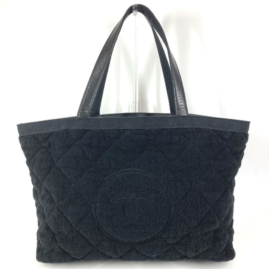 CHANEL ビーチバッグ パイル CC ココマーク ロゴ カバン 肩掛け ショルダーバッグ コットン レディース ブラック