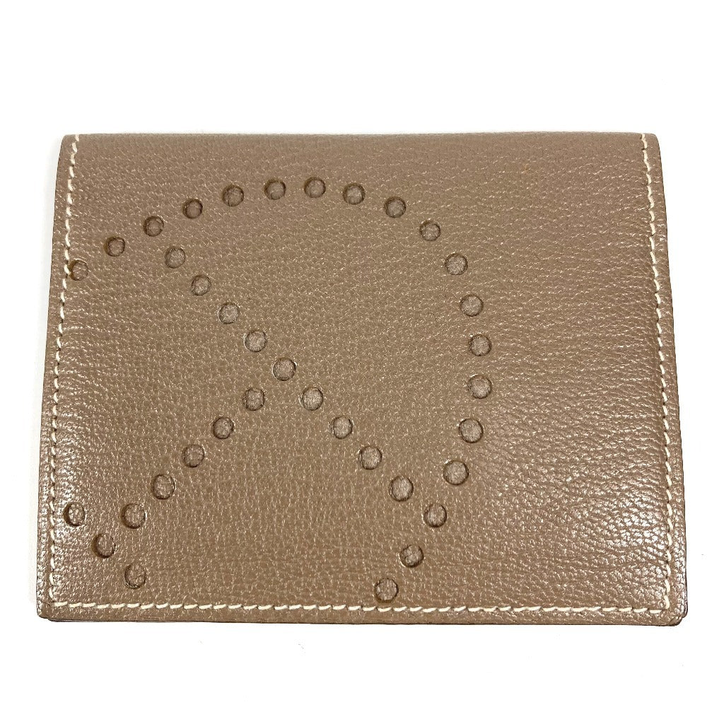 HERMES Evelyn Logo Punched Logo Bifold Business Card Holder/Pass Case/Card Case Leather Unisex Etoupe Beige