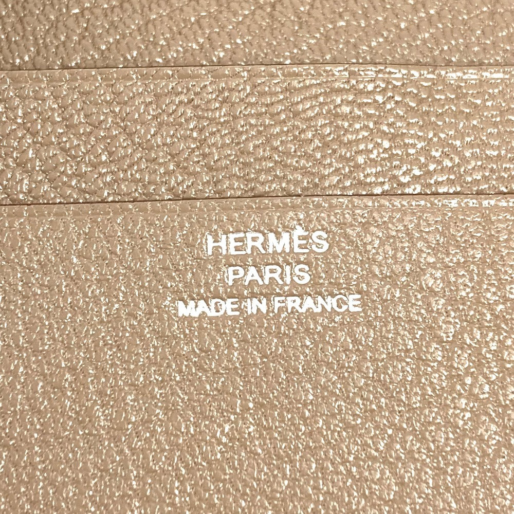 HERMES Evelyn Logo Punched Logo Bifold Business Card Holder/Pass Case/Card Case Leather Unisex Etoupe Beige