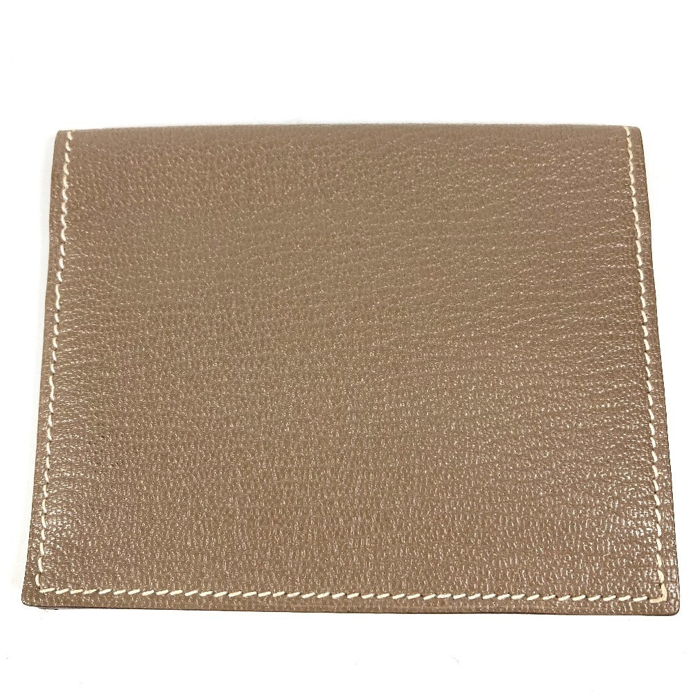 HERMES Evelyn Logo Punched Logo Bifold Business Card Holder/Pass Case/Card Case Leather Unisex Etoupe Beige