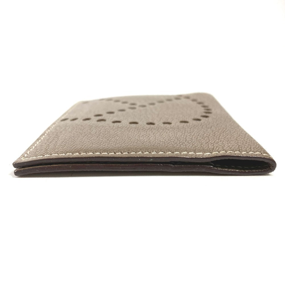 HERMES Evelyn Logo Punched Logo Bifold Business Card Holder/Pass Case/Card Case Leather Unisex Etoupe Beige