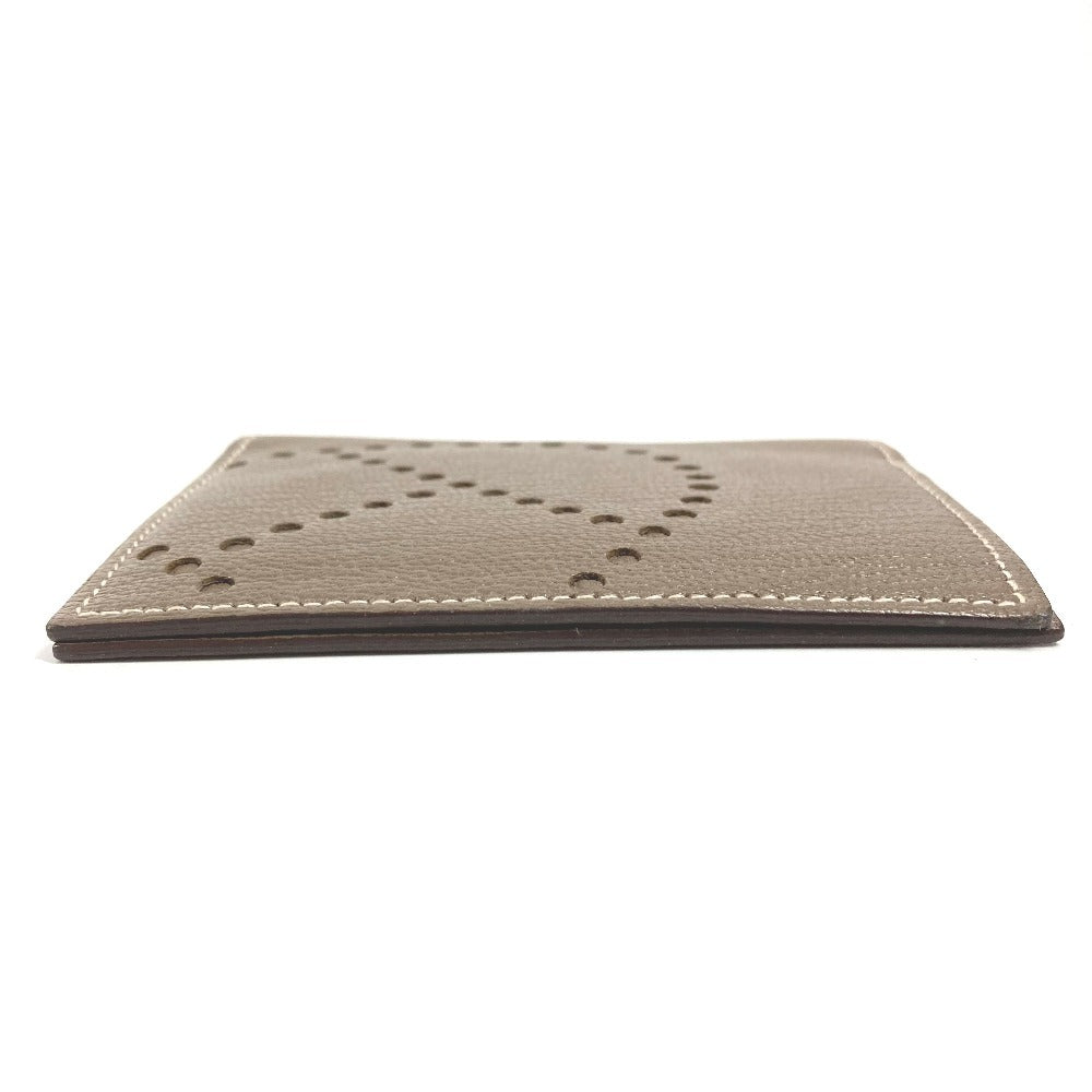 HERMES Evelyn Logo Punched Logo Bifold Business Card Holder/Pass Case/Card Case Leather Unisex Etoupe Beige