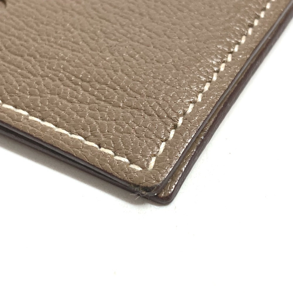 HERMES Evelyn Logo Punched Logo Bifold Business Card Holder/Pass Case/Card Case Leather Unisex Etoupe Beige