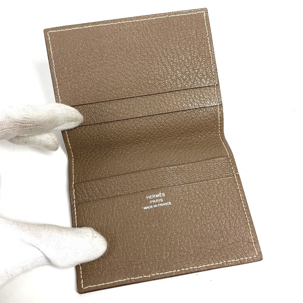 HERMES Evelyn Logo Punched Logo Bifold Business Card Holder/Pass Case/Card Case Leather Unisex Etoupe Beige