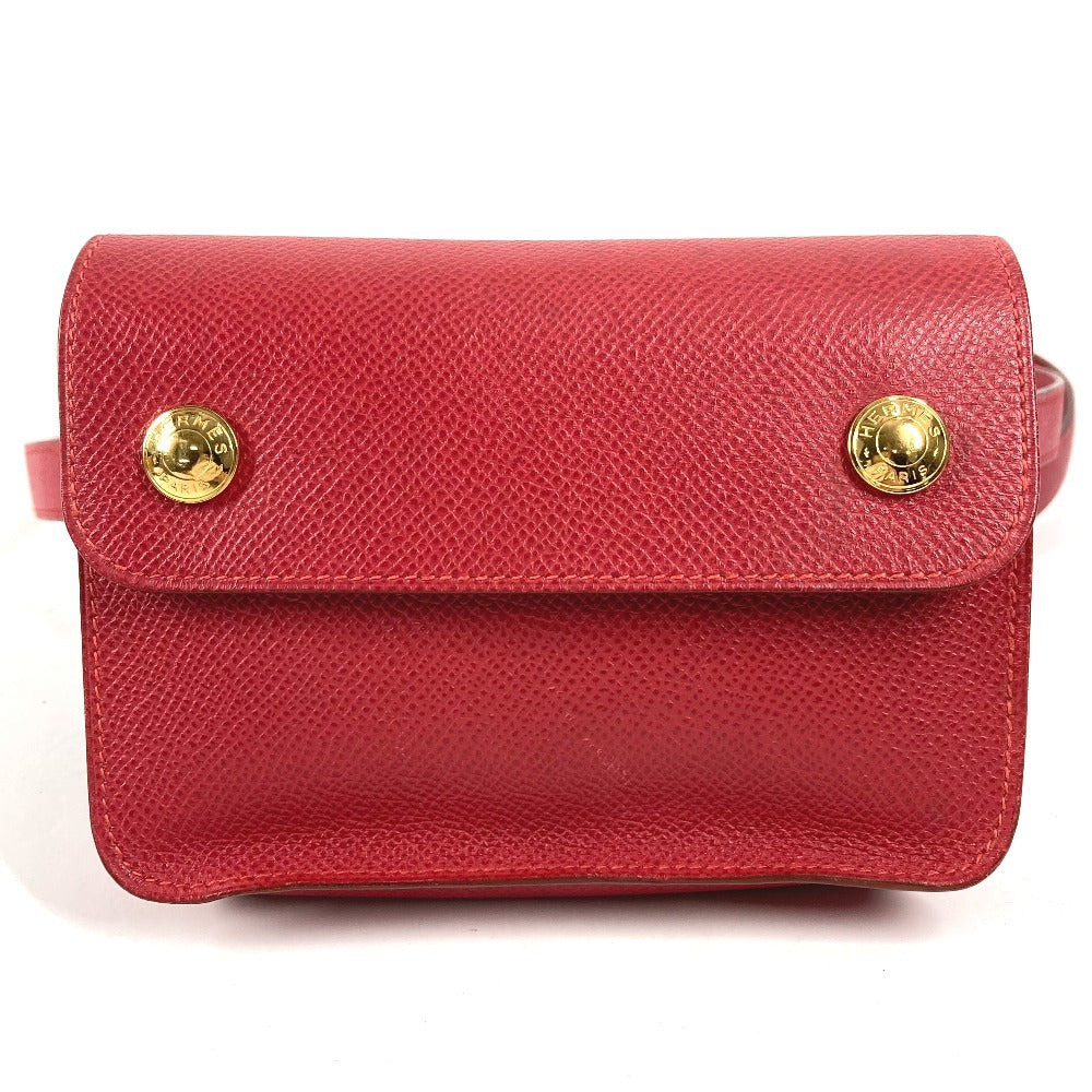 HERMES Vintage Green Pochette, Green Waist Bag, Mini Bag, Flap Belt Bag, Body Bag, Leather, Women's, Red