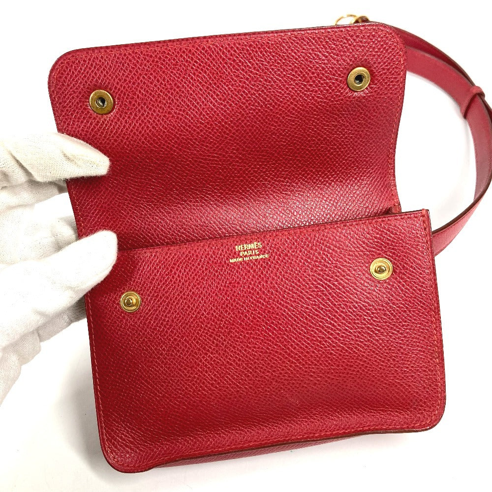 HERMES Vintage Green Pochette, Green Waist Bag, Mini Bag, Flap Belt Bag, Body Bag, Leather, Women's, Red