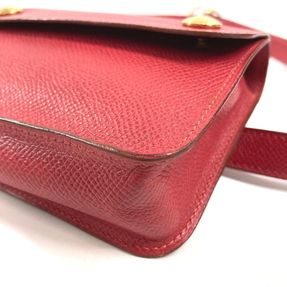 HERMES Vintage Green Pochette, Green Waist Bag, Mini Bag, Flap Belt Bag, Body Bag, Leather, Women's, Red