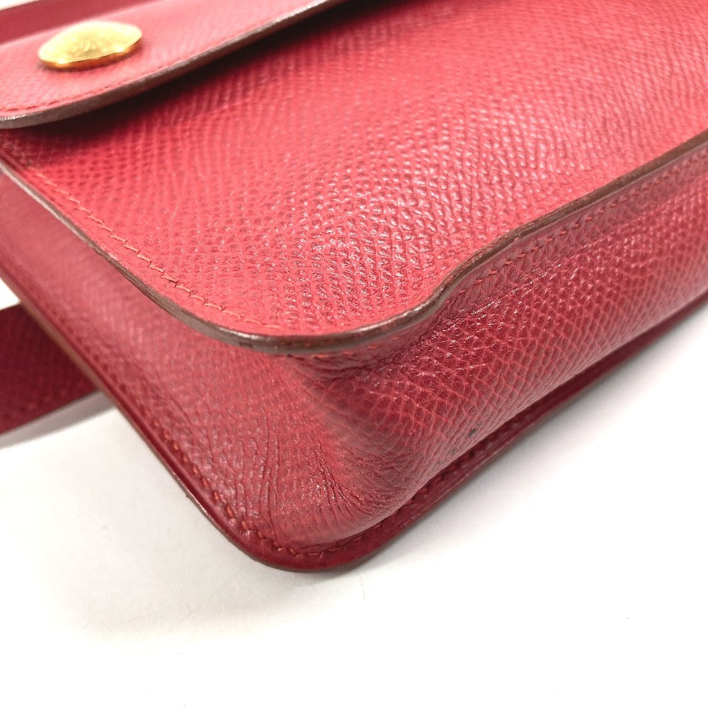 HERMES Vintage Green Pochette, Green Waist Bag, Mini Bag, Flap Belt Bag, Body Bag, Leather, Women's, Red
