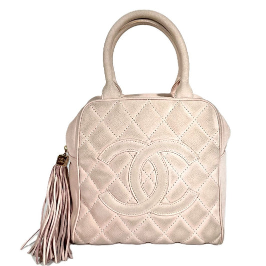 CHANEL マトラッセ キルティング CC ココマーク ロゴ カバン フリンジ タッセル ミニボストンバッグ ハンドバッグ ヌバック レディース ライトピンク系