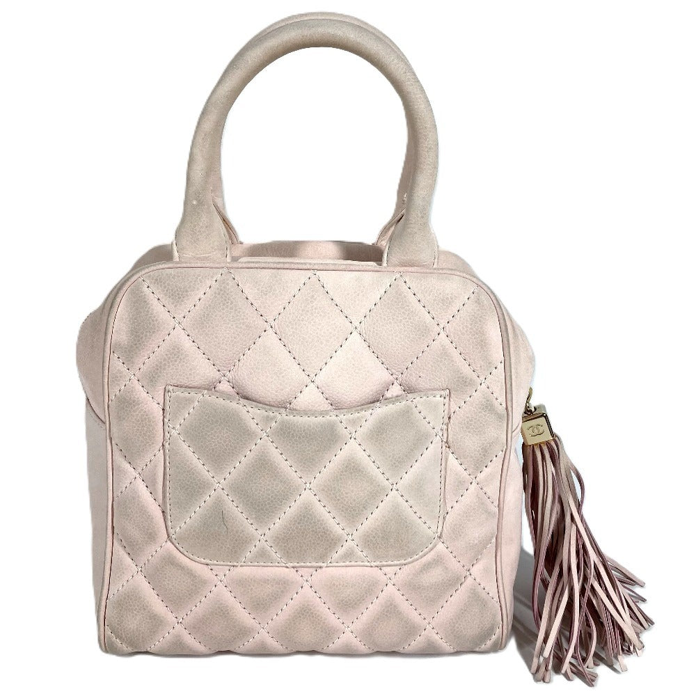 CHANEL マトラッセ キルティング CC ココマーク ロゴ カバン フリンジ タッセル ミニボストンバッグ ハンドバッグ ヌバック レディース ライトピンク系