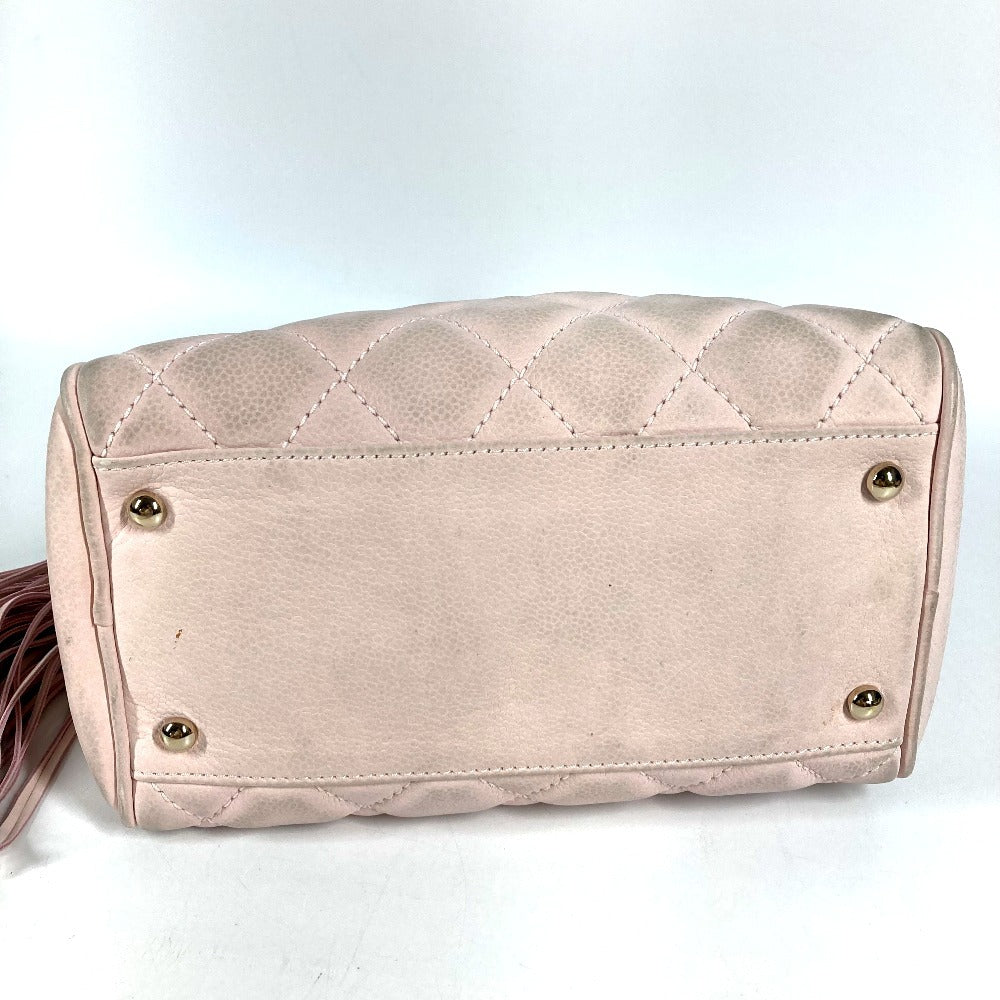 CHANEL マトラッセ キルティング CC ココマーク ロゴ カバン フリンジ タッセル ミニボストンバッグ ハンドバッグ ヌバック レディース ライトピンク系