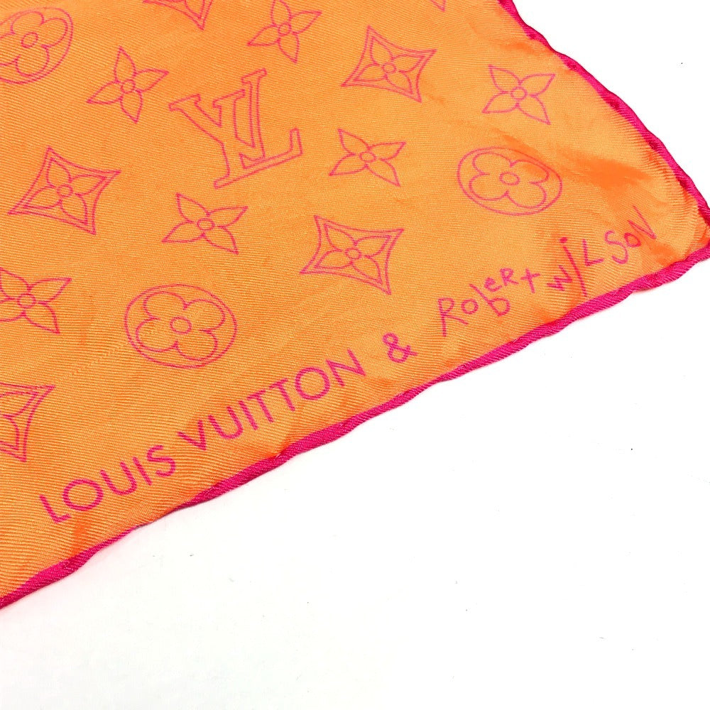 LOUIS VUITTON モノグラム ロゴ ネオンカラー スカーフ シルク ユニセックス オレンジ
