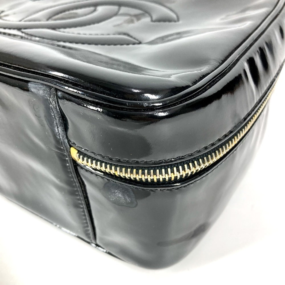 CHANEL 2WAYバッグ CC ココマーク ロゴ バニティバッグ カバン ショルダーバッグ BOX ボックス ハンドバッグ エナメル レディース ブラック