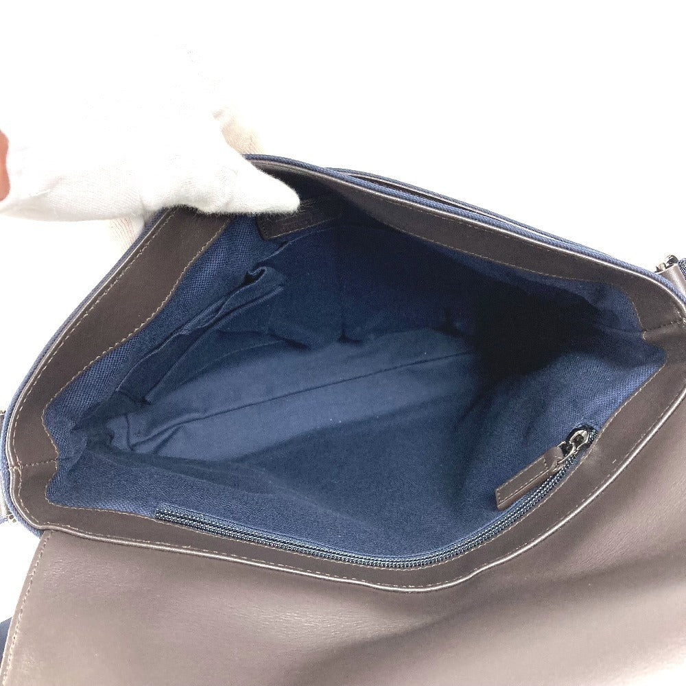 Salvatore Ferragamo Logo Messenger Bag, Flap Shoulder Bag, Canvas/Leather, Unisex, Navy