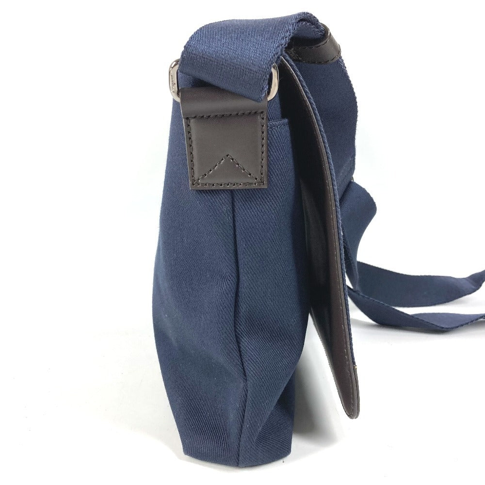 Salvatore Ferragamo Logo Messenger Bag, Flap Shoulder Bag, Canvas/Leather, Unisex, Navy