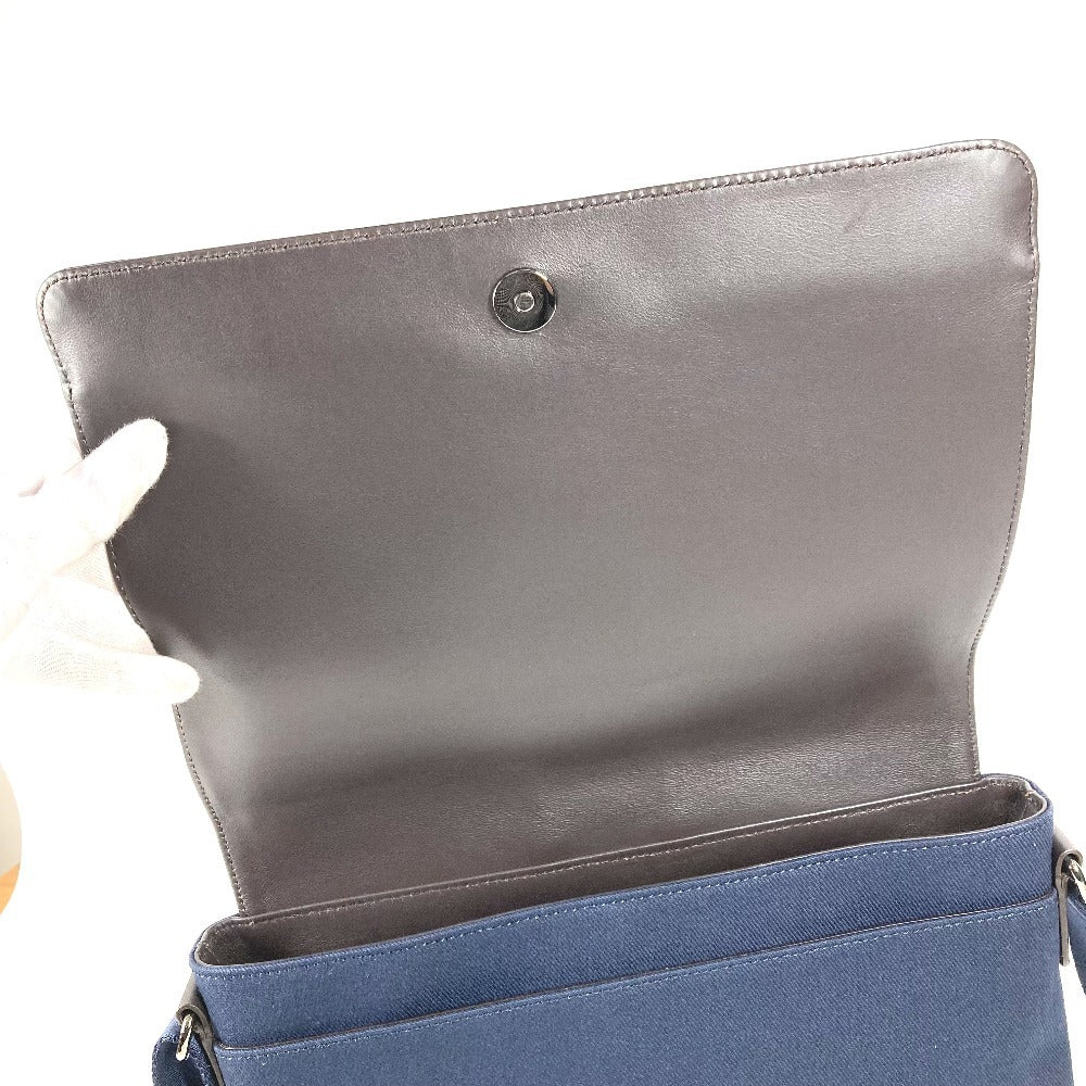 Salvatore Ferragamo Logo Messenger Bag, Flap Shoulder Bag, Canvas/Leather, Unisex, Navy