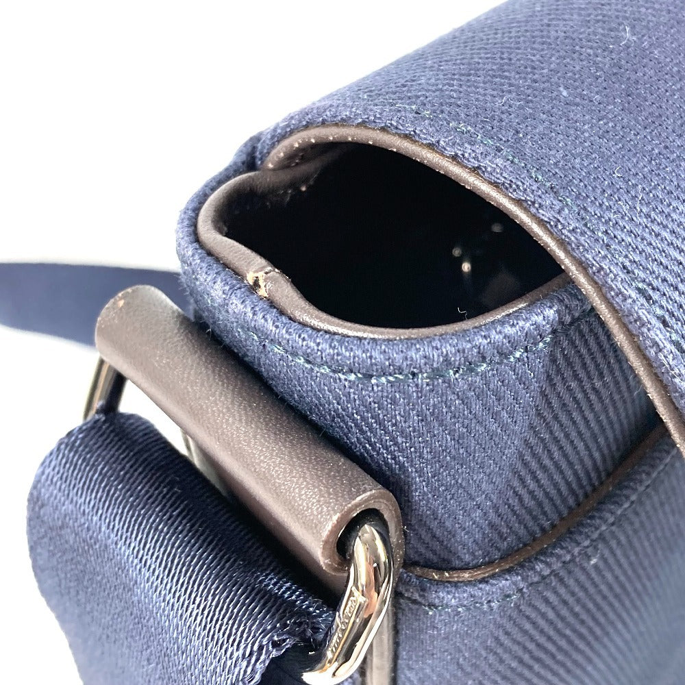 Salvatore Ferragamo Logo Messenger Bag, Flap Shoulder Bag, Canvas/Leather, Unisex, Navy