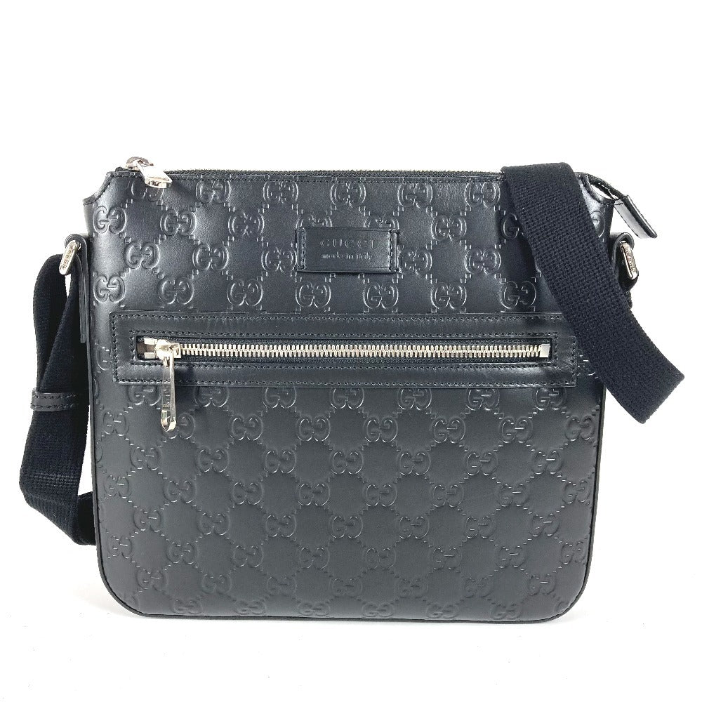 GUCCI 406410 GGエンボス グッチシマ ロゴ カバン 斜め掛け ポシェット ショルダーバッグ シマレザー ユニセックス ブラック
