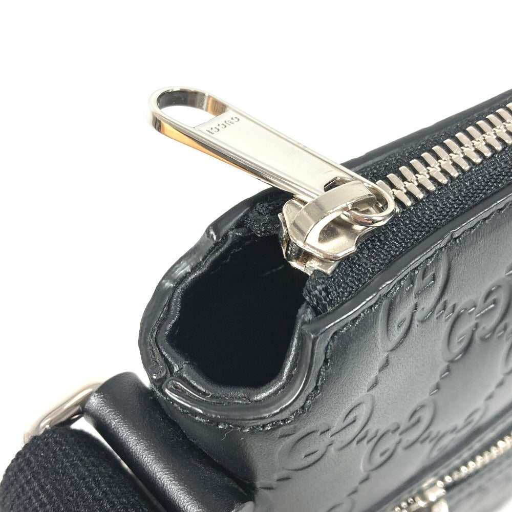 GUCCI 406410 GGエンボス グッチシマ ロゴ カバン 斜め掛け ポシェット ショルダーバッグ シマレザー ユニセックス ブラック