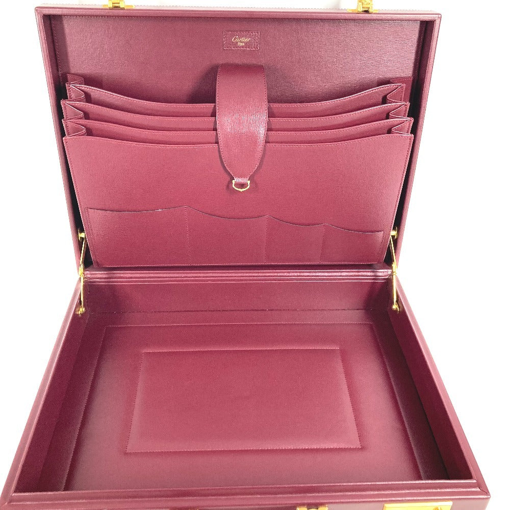 CARTIER マストライン ロゴ トランク ビジネスバッグ BOX ボックス ハンドバッグ レザー ユニセックス ワインレッド