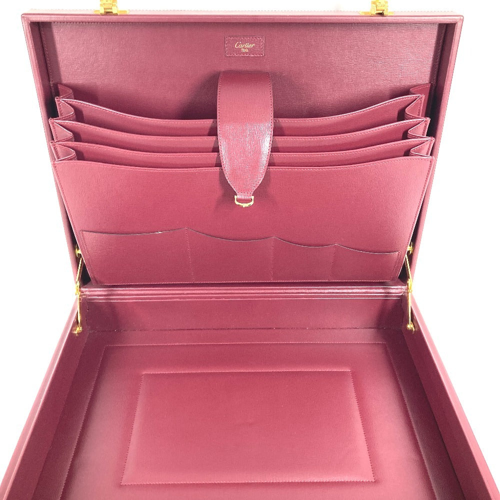 CARTIER マストライン ロゴ トランク ビジネスバッグ BOX ボックス ハンドバッグ レザー ユニセックス ワインレッド