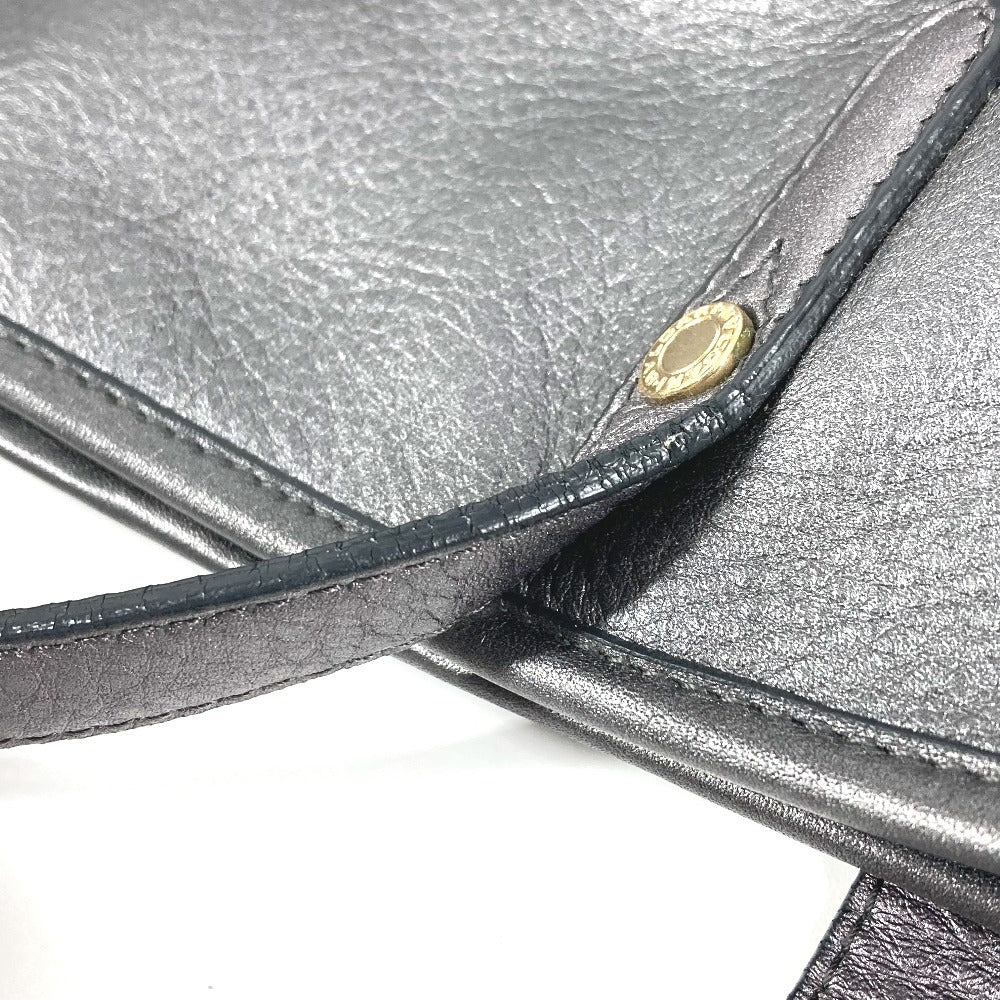 BVLGARI コレツィオーネ S.Bulgari ロゴ カバン トートバッグ 肩掛け カバン ショルダーバッグ レザー ユニセックス メタリック系