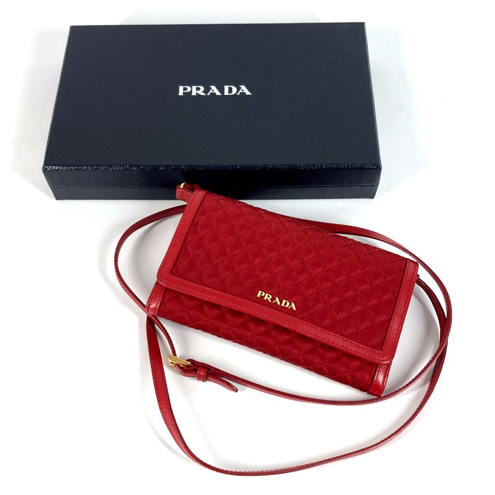 PRADA 1M1437 ショルダーバッグ ショルダーウォレット ロゴ キルティング ロングウォレット ウォレットバッグ 長財布 ナイロン ユニセックス レッド