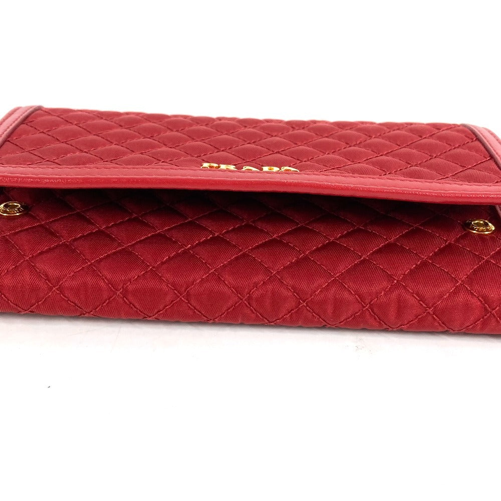 PRADA 1M1437 ショルダーバッグ ショルダーウォレット ロゴ キルティング ロングウォレット ウォレットバッグ 長財布 ナイロン ユニセックス レッド