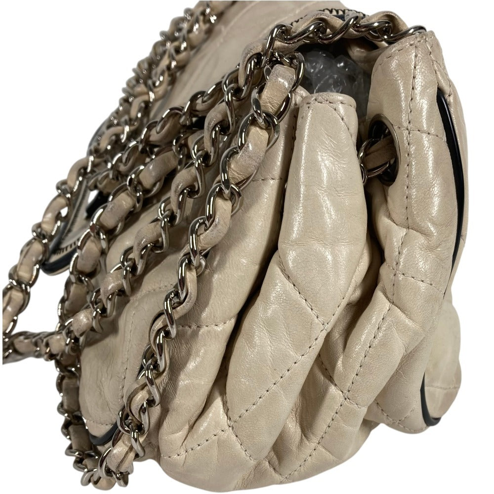 CHANEL イーストウエスト CC ココマーク ロゴ キルティング マトラッセ 2.55金具 カバン 肩掛け Wチェーン チェーンバッグ ショルダーバッグ レザー ユニセックス ベージュ