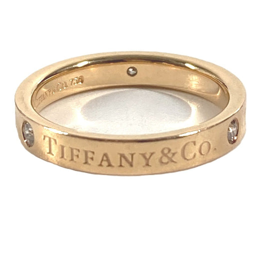 TIFFANY&Co. K18 Gold 18K Flat Band Diamond 3P Accessory Jewelry Ring YG750 Ladies Yellow