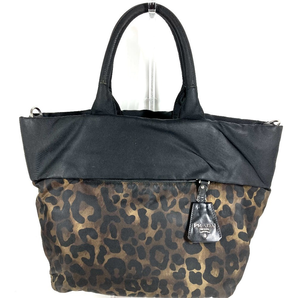 PRADA Logo Leopard Pattern Bag Shoulder Bag Tote Bag Shoulder Bag Nylon Unisex Black