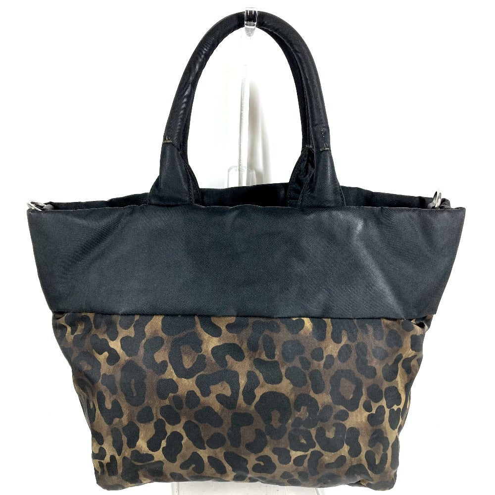 PRADA Logo Leopard Pattern Bag Shoulder Bag Tote Bag Shoulder Bag Nylon Unisex Black